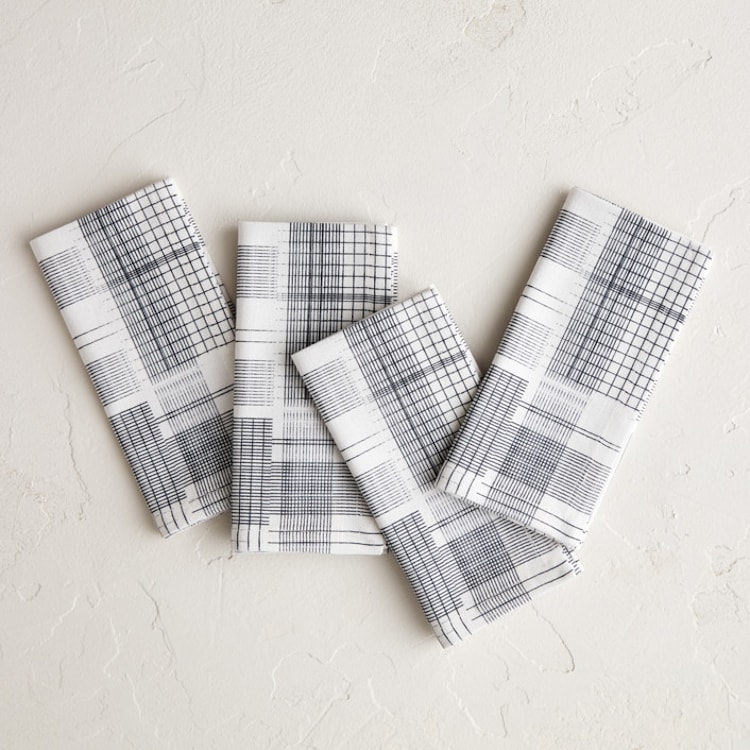 "Sketchy Plaid" - Napkins in Pencil by Katie Wahn - Napkins, Set of 4