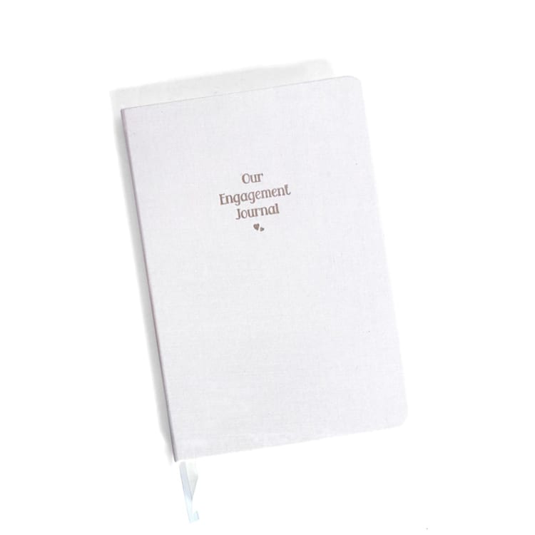 "Our Engagement Journal | Gold Foil on Cream Linen Notebook" - Notebook in beige by Jessica Cunningham