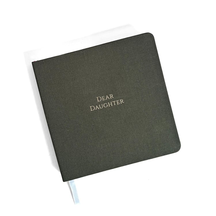 "Dear Daughter Foil Embossed Square Linen Notebook | Gold on Olive" - Notebook in green by Jessica Cunningham