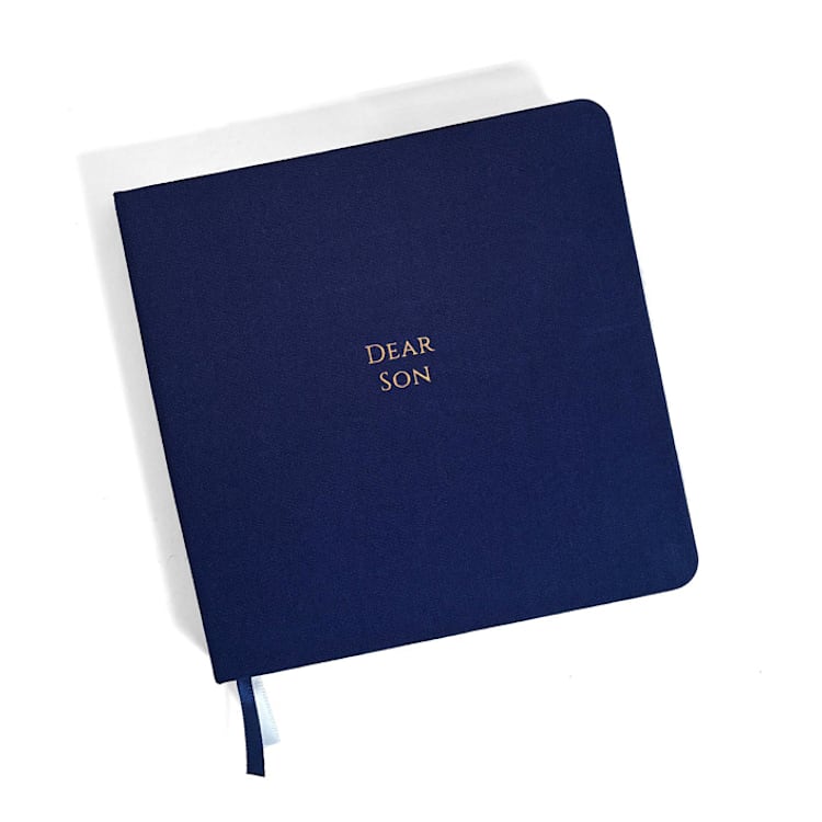 "Dear Son Foil Embossed Square Linen Notebook | Gold on Navy Blue" - Notebook in blue by Jessica Cunningham