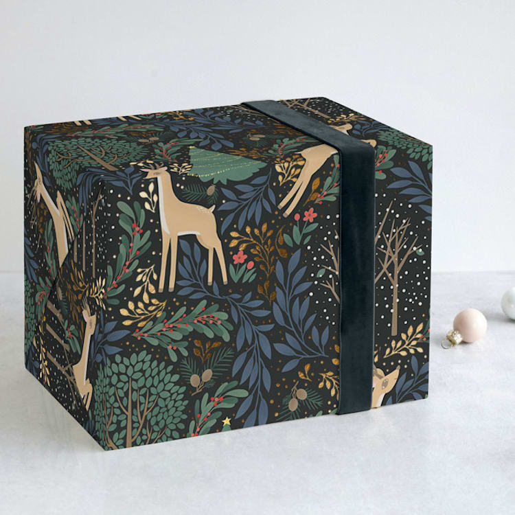 "Reindeer Forest" - Wrapping Paper in Green Black by Shannon Chen of Four Wet Feet Studio - Front