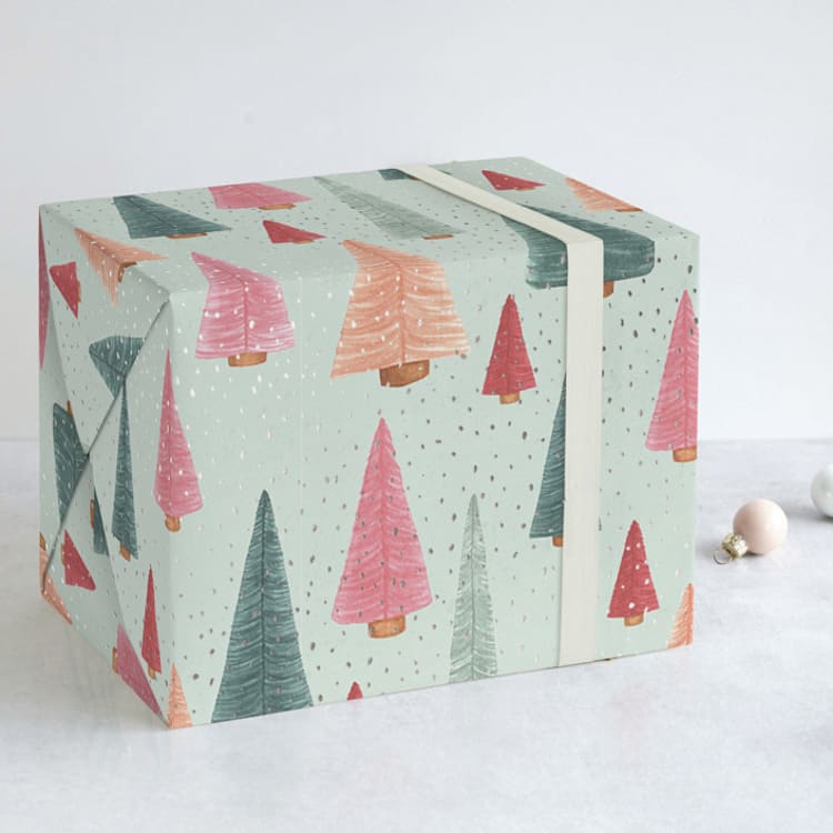 "Bottle Brush Forest" - Wrapping Paper in Green by Janet Hirata Stall - Front