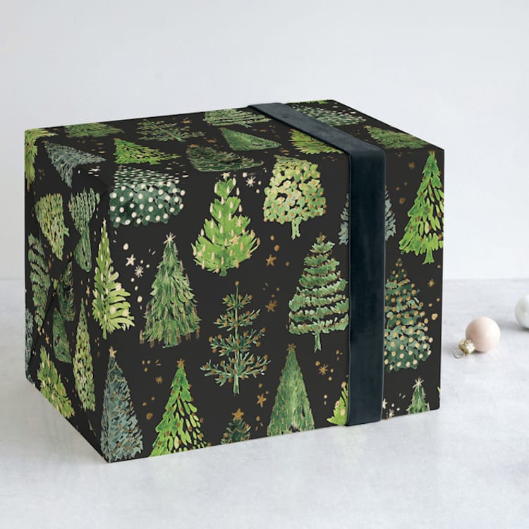 "Decorated Christmas trees" - Wrapping Paper in green by Rosana Laiz Blursbyai - Front