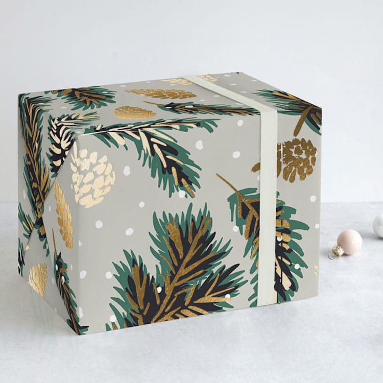 "Festive Branches" - Wrapping Paper in Green by Gina Grittner - Front