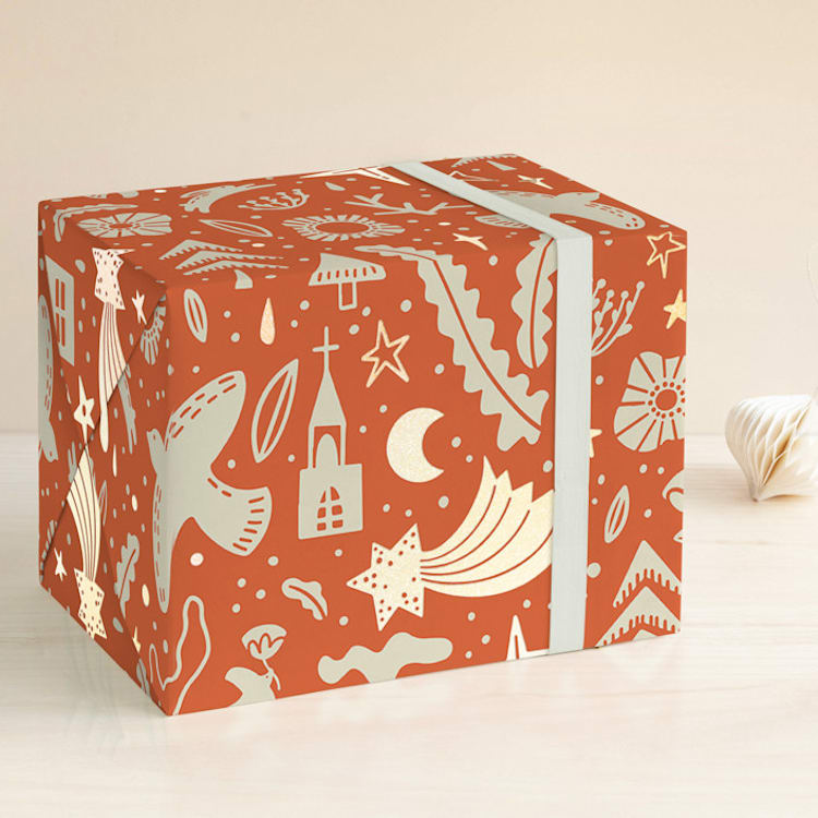 "funny silhouettes" - Wrapping Paper in Scarlet by Anastasia Makarova - Front