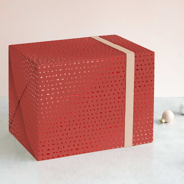 "Dotted Rows - Red" - Wrapping Paper in Crimson by Ann Gardner - Front