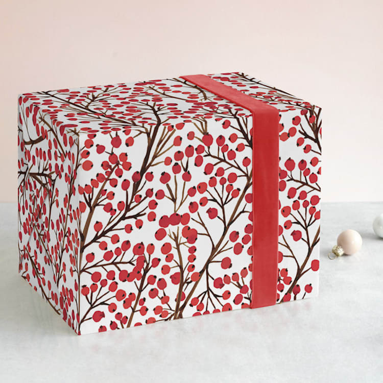 "winter berries" - Wrapping Paper in Berry by Yaling Hou Suzuki - Front