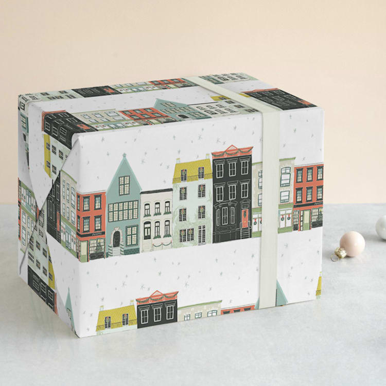 "Main Street" - Wrapping Paper in Snow by Julie Murray - Front