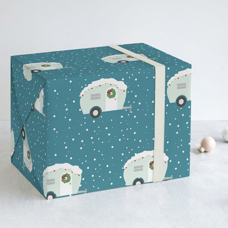 "Campy Little Christmas" - Wrapping Paper in Twilight by Jen Boehler - Front