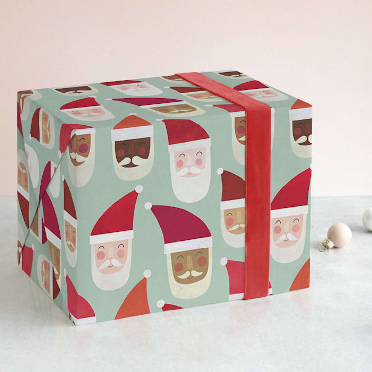 "Multi-Cultural Santas" - Wrapping Paper in Pistachio by melanie mikecz - Front