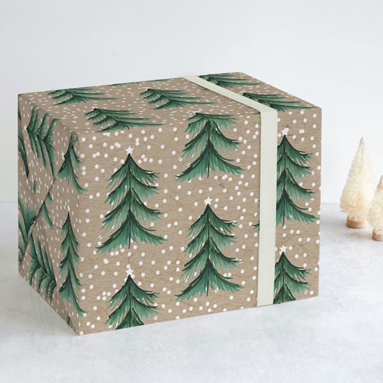 "Evergreen Forest" - Wrapping Paper in Almond by Baumbirdy - Front