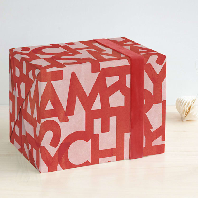 "Merrihaus" - Wrapping Paper in Cherry Red by Jennifer Lew - Front