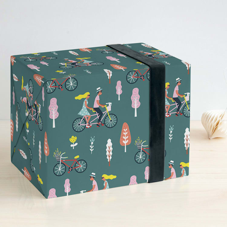 "bicycle couple" - Wrapping Paper in Dark Green by Chi Hey Lee - Front