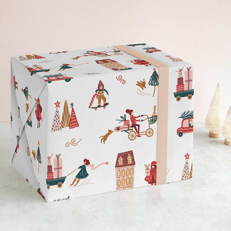 "Holiday Season" - Wrapping Paper in White by Vivian Yiwing - Front