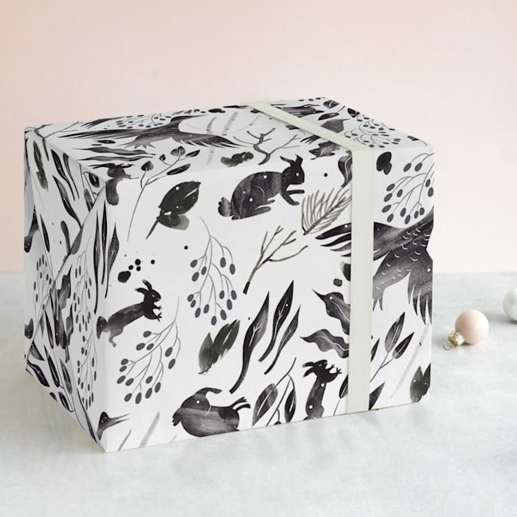 "Winter Forest" - Wrapping Paper in Winter Grey by Eve Schultz - Front
