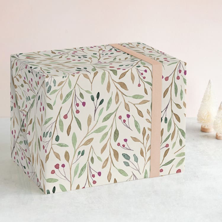 "Autumn Leaves and Berries" - Wrapping Paper in Buttercream by Angelica Venegas - Front