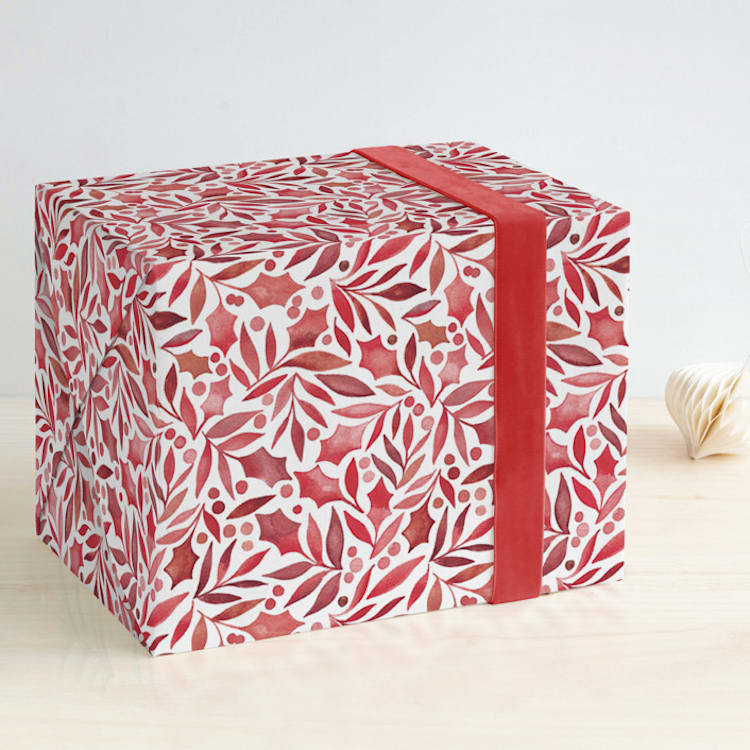 "Painted Holly" - Wrapping Paper in Holly Berry by Alethea and Ruth - Front