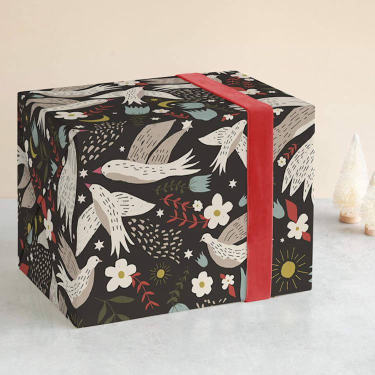 "Good Tidings" - Wrapping Paper in Charcoal by Kiley Bennett - Front
