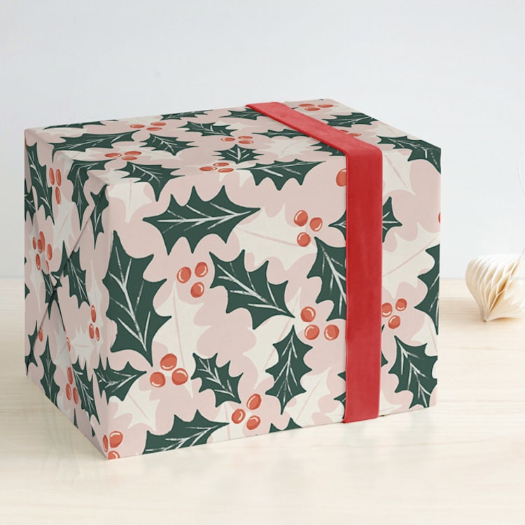 "Holiday Leaves" - Wrapping Paper in Blush by Yaling Hou Suzuki - Front