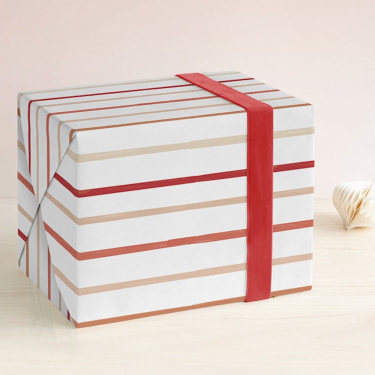 "Candy Stripes" - Wrapping Paper in Cranberry by Angel Walker - Front