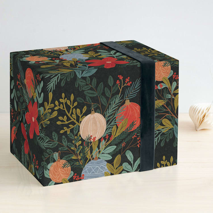 "Ornament Bouquet Pattern" - Wrapping Paper in Emerald by Angel Walker - Front