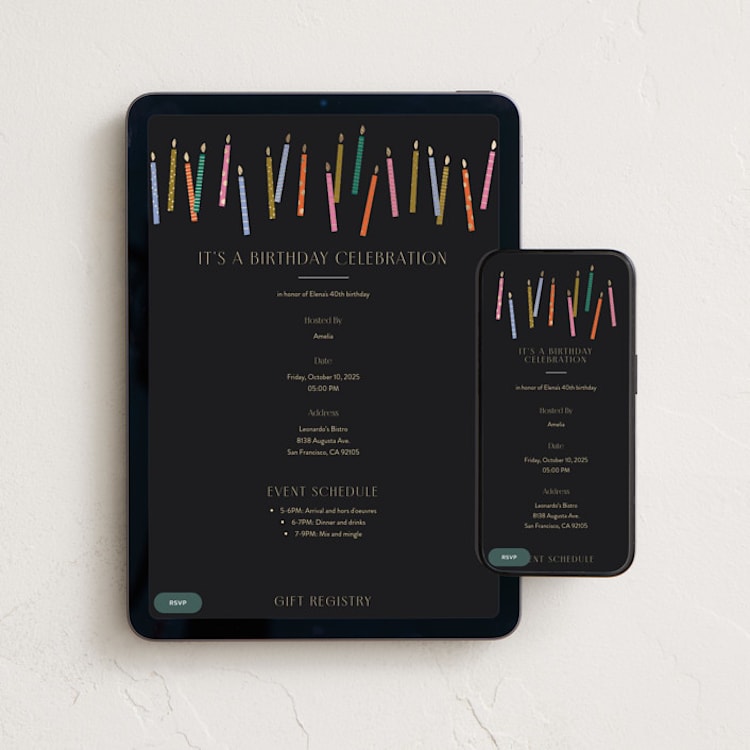 "scattered candles" - Online Birthday Invitations in Midnight by Ellen Schlegelmilch - Mobile + desktop layout