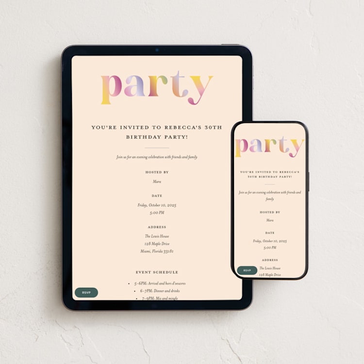 "Gradient Party" - Online Birthday Invitations in Fruitcake by Vera Lim - Mobile + desktop layout