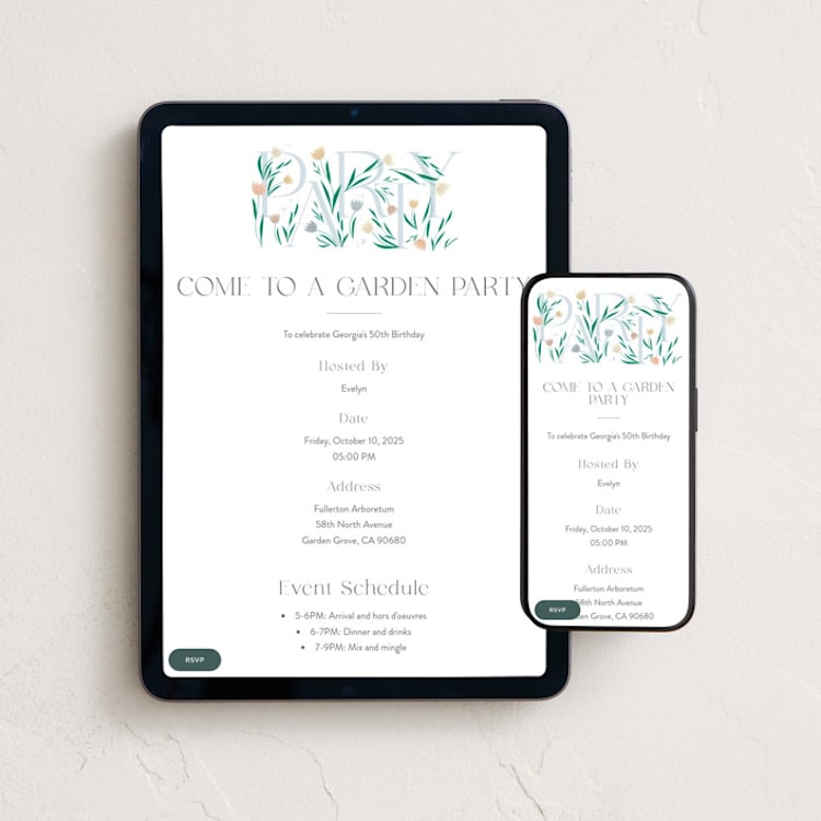 "Blooming Party" - Online Birthday Invitations in Periwinkle by Angela Thompson - Mobile + desktop layout
