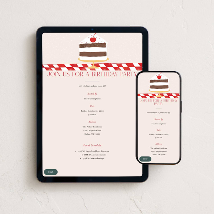 "Birthday Cake" - Online Birthday Invitations in Red Checker by Maja Cunningham - Mobile + desktop layout