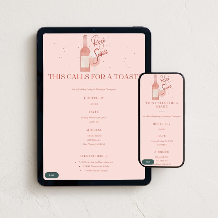 "Rose Soiree" - Online Birthday Invitations in Rose by Jenna Holcomb - Mobile + desktop layout