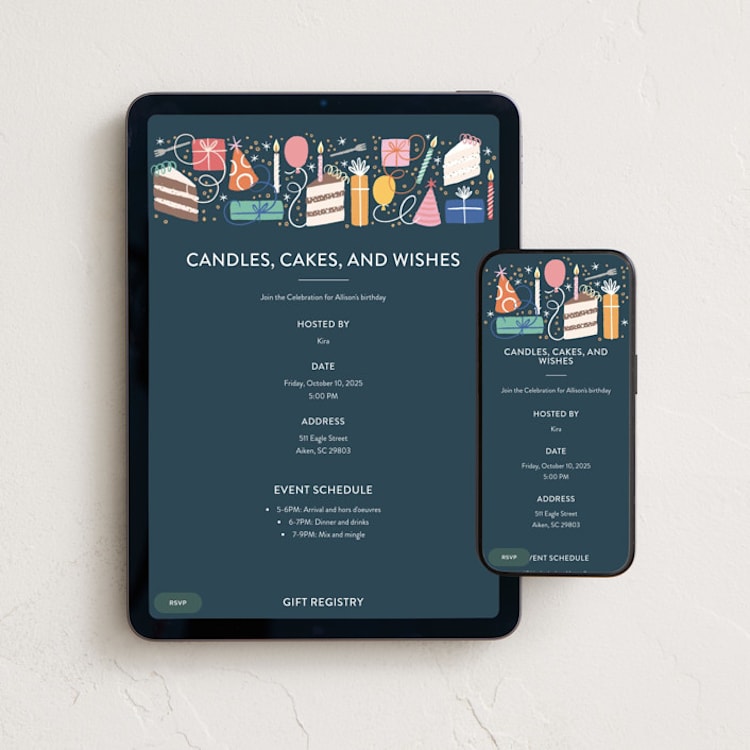 "All the Birthday" - Online Birthday Invitations in Navy by Alethea and Ruth - Mobile + desktop layout