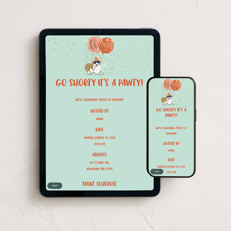 "Go Shorty" - Online Birthday Invitations in Mint by Gina Grittner - Mobile + desktop layout