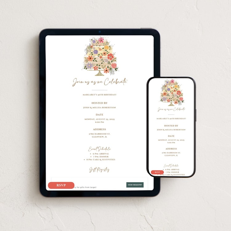 "Celebration Cake" - Online Birthday Invitations in Garden by Paper Sun Studio - Mobile + desktop layout