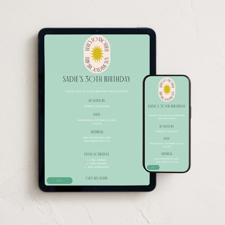 "Around The Sun" - Online Birthday Invitations in Pool by Morgan Kendall - Mobile + desktop layout