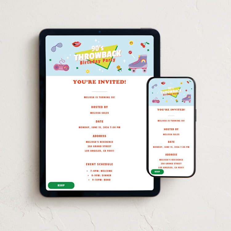 "90s Throwback" - Online Birthday Invitations in Pool by Sherley Ferreira - Mobile + desktop layout
