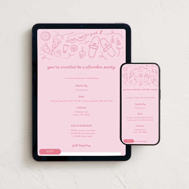 "slumber party" - Online Birthday Invitations in Petal by clearlytangled studio - Mobile + desktop layout