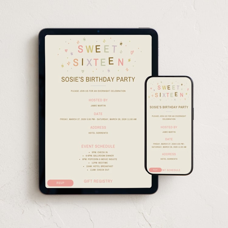 "Sparkle stars and hearts sweet 16" - Online Birthday Invitations in Cream of Wheat by Ani Somi - Mobile + desktop layout