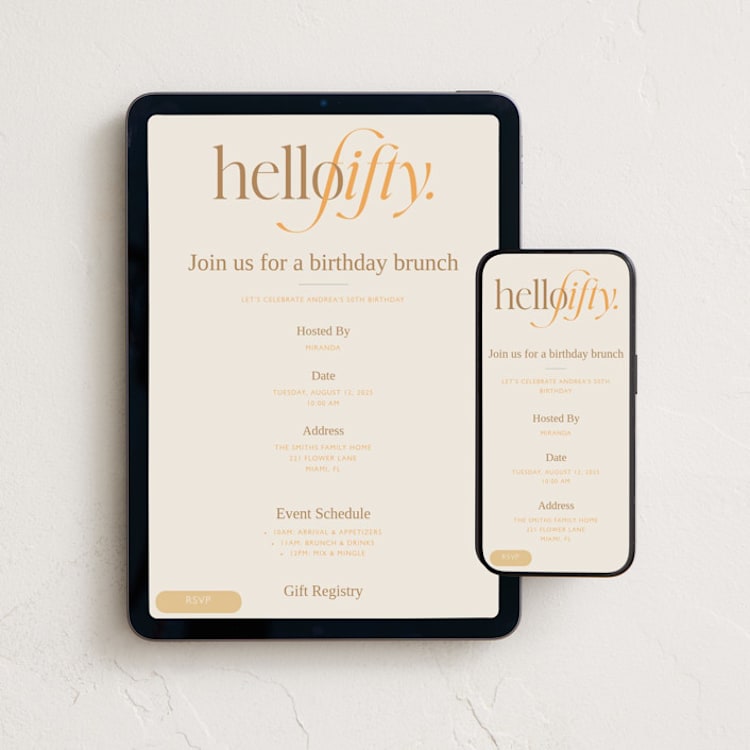"hello fifty party" - Online Birthday Invitations in Marigold by Vera Lim - Mobile + desktop layout
