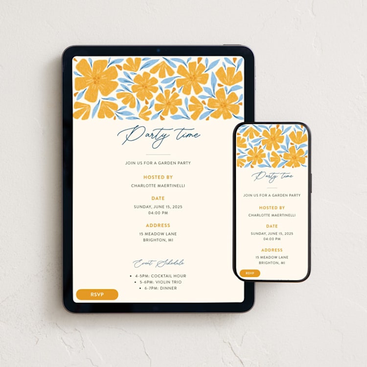 "Garden Party Yellow Meadow" - Online Birthday Invitations in Taupe by Ilze Lucero - Mobile + desktop layout