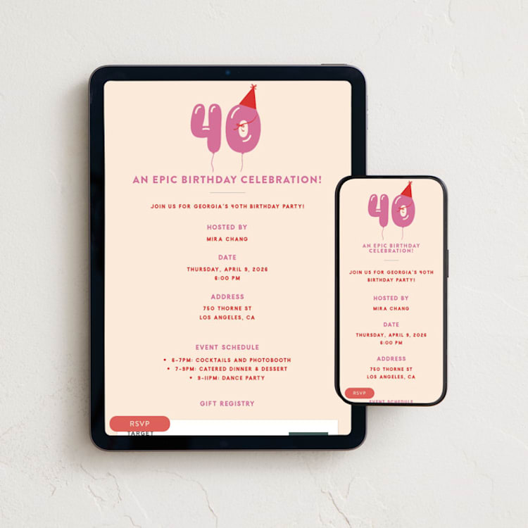 "balloon years" - Online Birthday Invitations in Sandstone by Jennifer Lew - Mobile + desktop layout