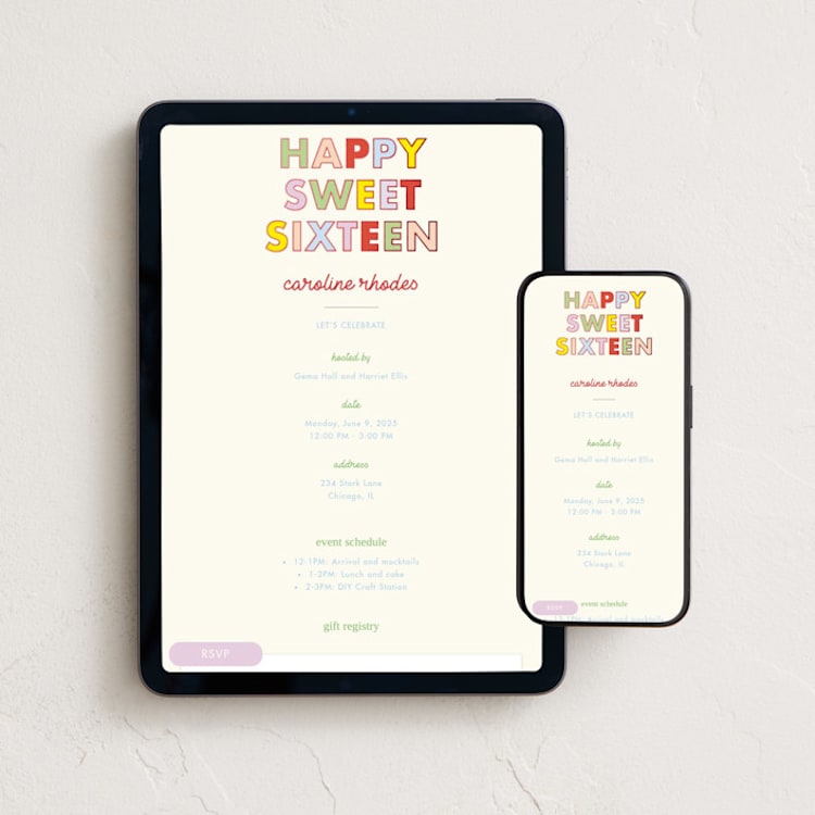 "Sweet Sixteen" - Online Birthday Invitations in Lemondrop by Baumbirdy - Mobile + desktop layout