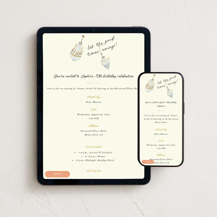 "Let the Good Times Swing" - Online Birthday Invitations in Midnight by Sarah Rosenthal - Mobile + desktop layout