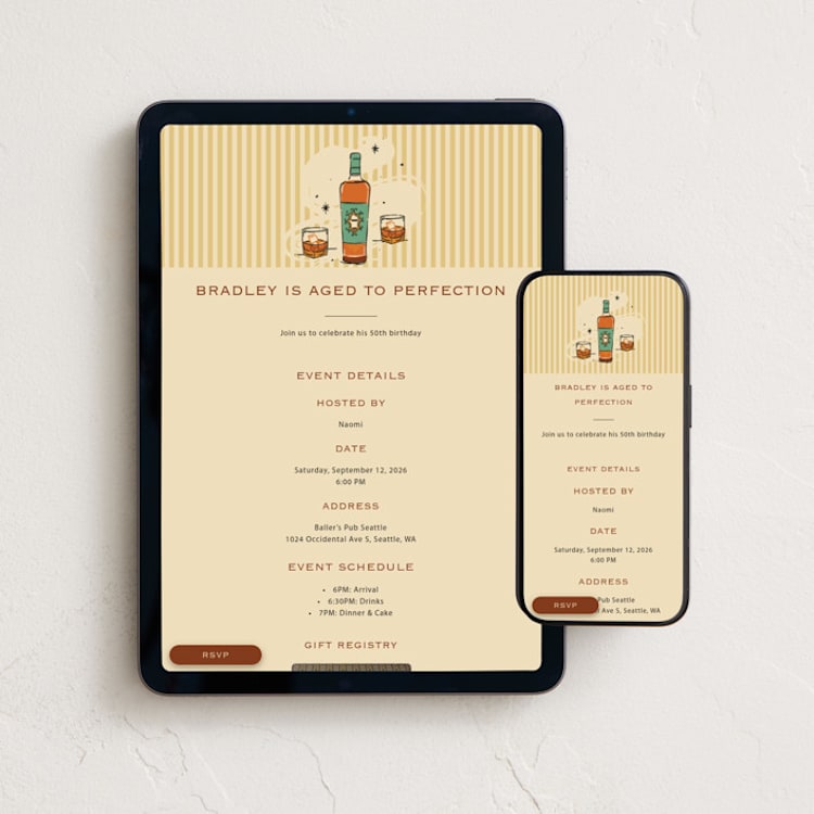 "Perfect Age" - Online Birthday Invitations in Honey by letterfix - Mobile + desktop layout