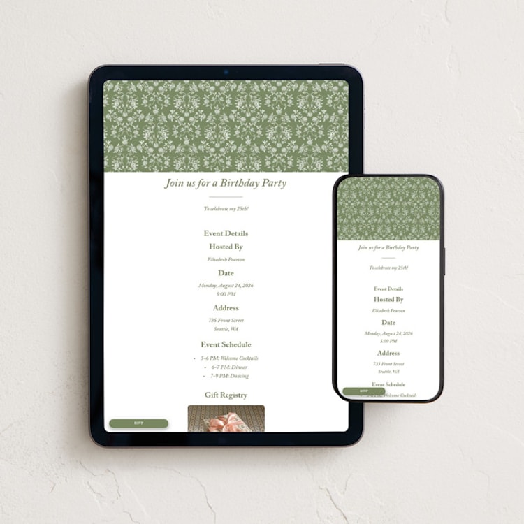 "Vintage Garden" - Online Birthday Invitations in Forest by Sherley Ferreira - Mobile + desktop layout