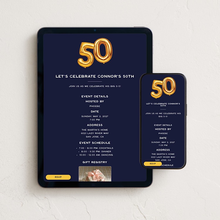 "Big 50" - Online Birthday Invitations in Navy by Ilene Guy - Mobile + desktop layout