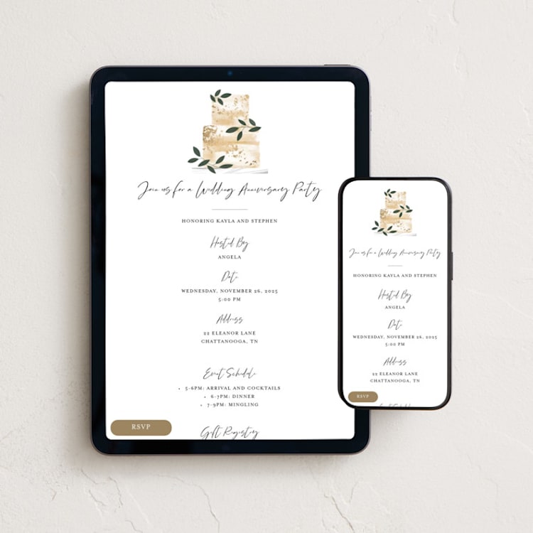 "Anniversary Cake" - Online Anniversary Invitations in Magnolia by Kelly Williams - Mobile + desktop layout