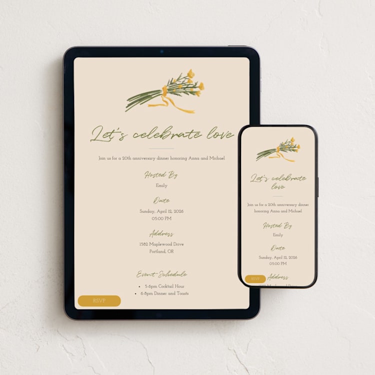 "Pencil Ribbon Bouquet" - Online Anniversary Invitations in Almond by Adelyn T. - Mobile + desktop layout