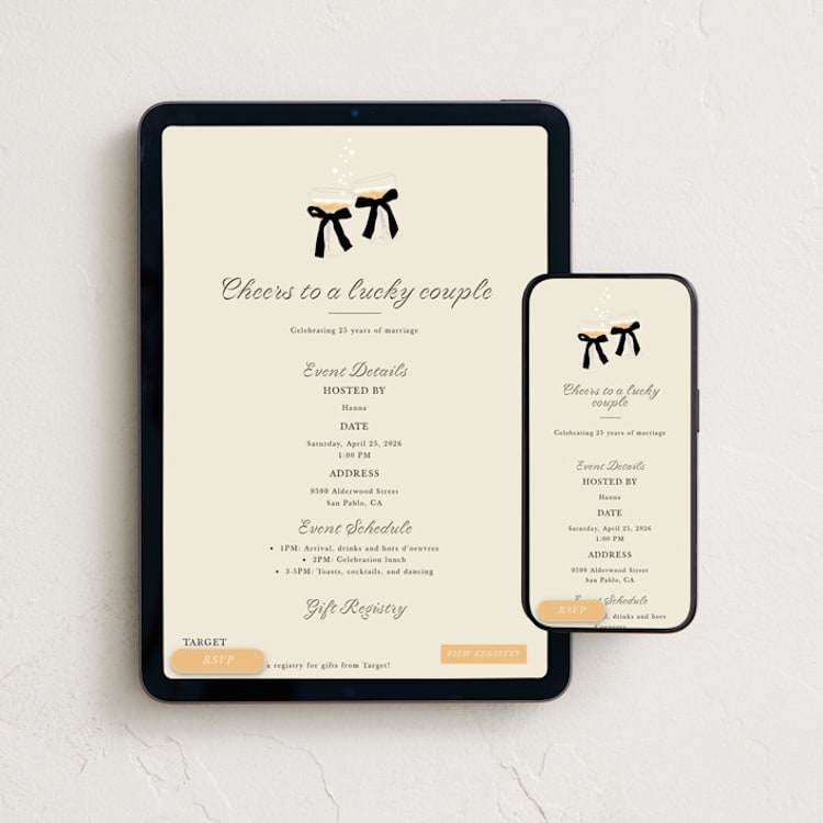 "Cheers" - Online Anniversary Invitations in Linen by Baumbirdy - Mobile + desktop layout