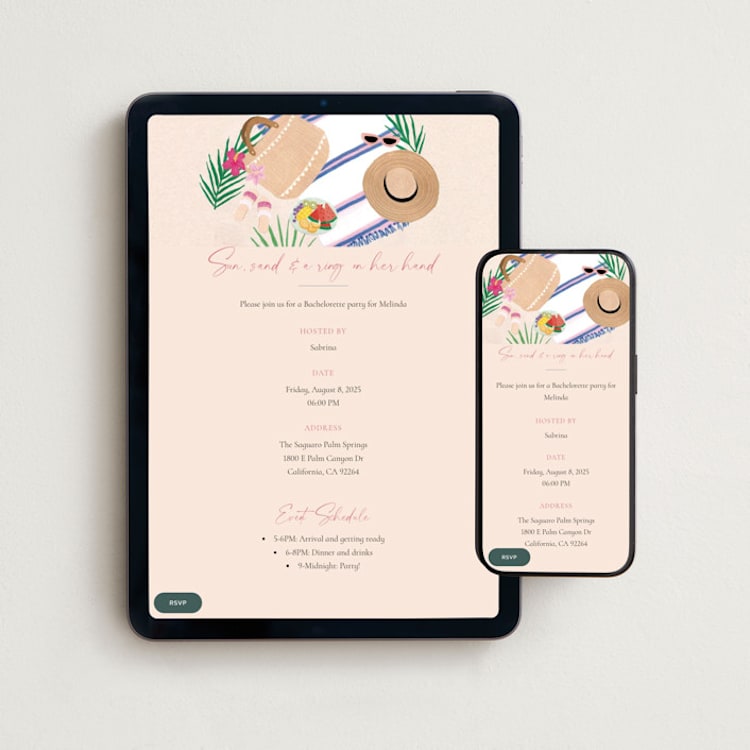 "Beach Please" - Online Bachelorette Party Invitations in Summer by Elly - Mobile + desktop layout