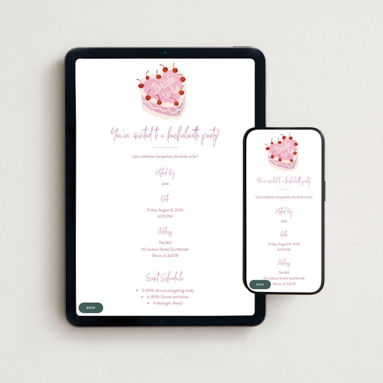"vintage cake" - Online Bachelorette Party Invitations in Rosebud by Cass Loh - Mobile + desktop layout